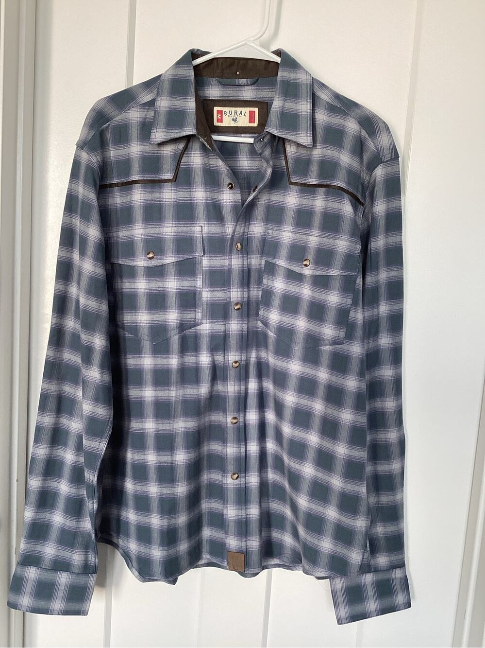 Rural Cloth  Blue Gray Plaid Western Flannel Shirt NWT Men's Medium